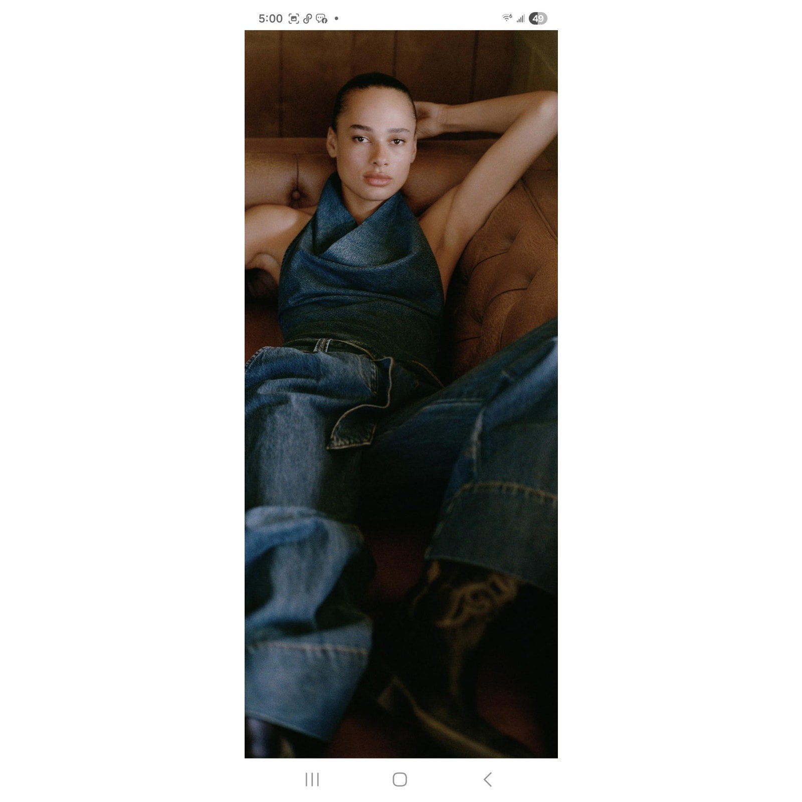 Zara Blue Denim Cowl Halter Wide-Leg Jumpsuit