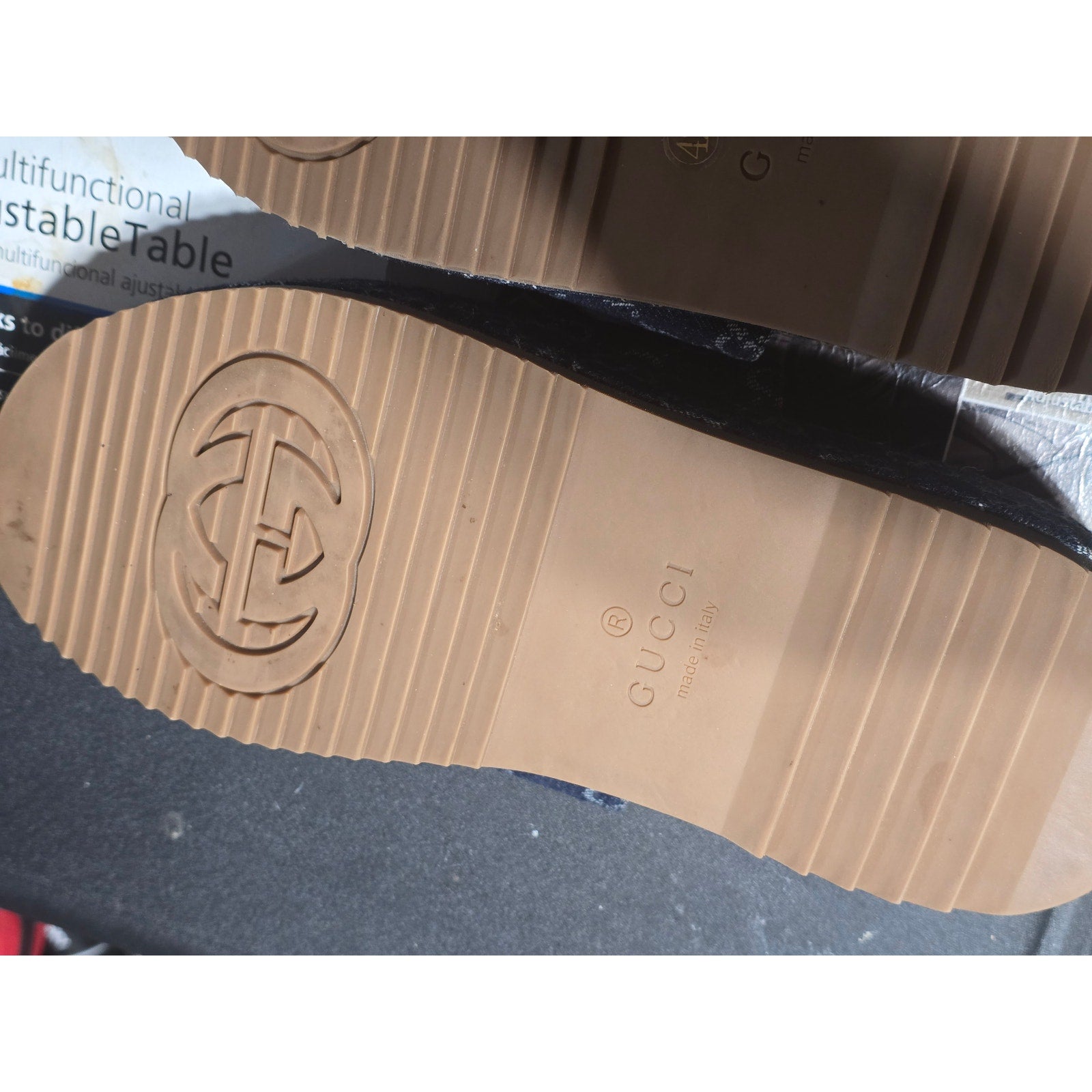 GG Denim Platform Slides