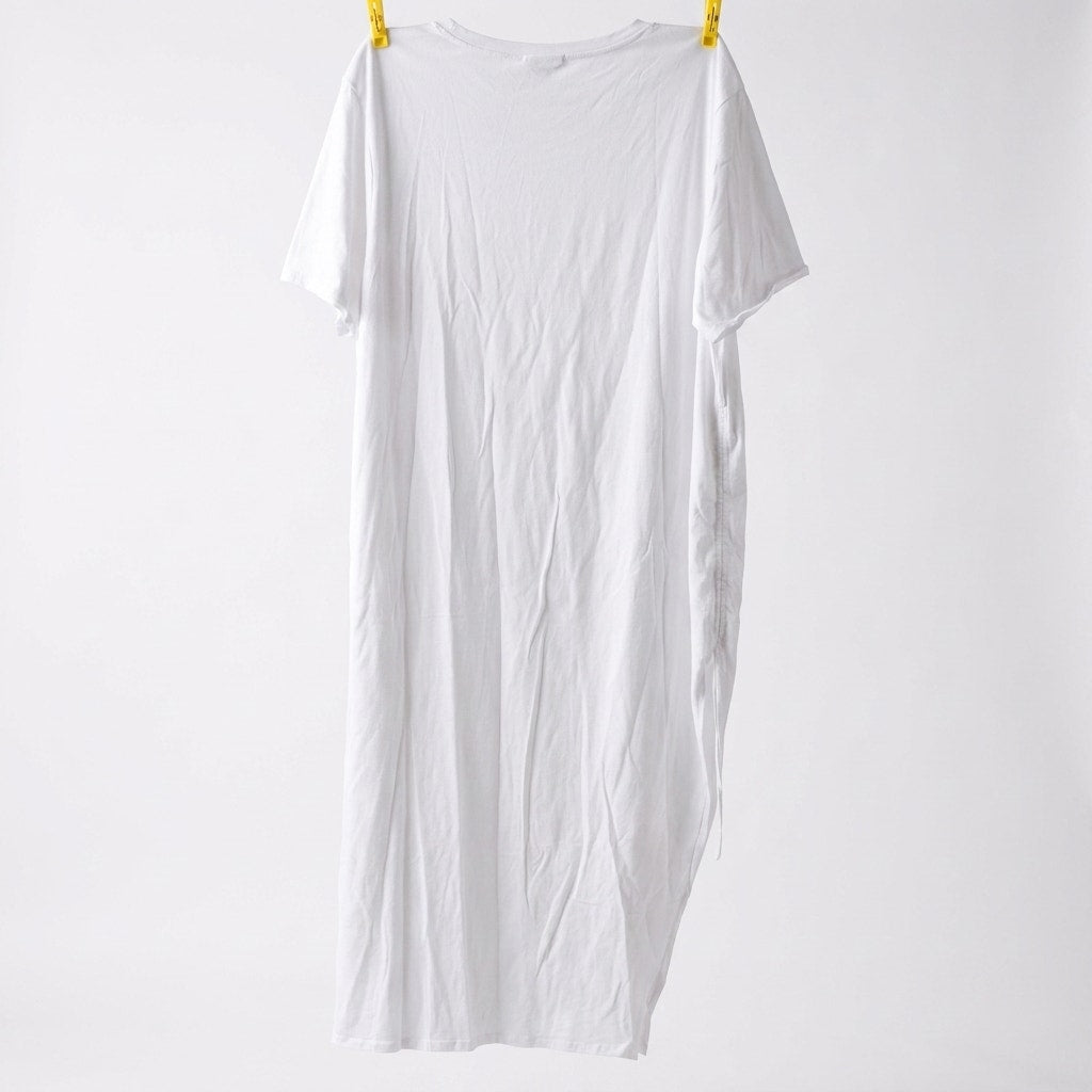 The AKIRA Label White Ruched Side Drawstring T-Shirt Midi Dress Size M