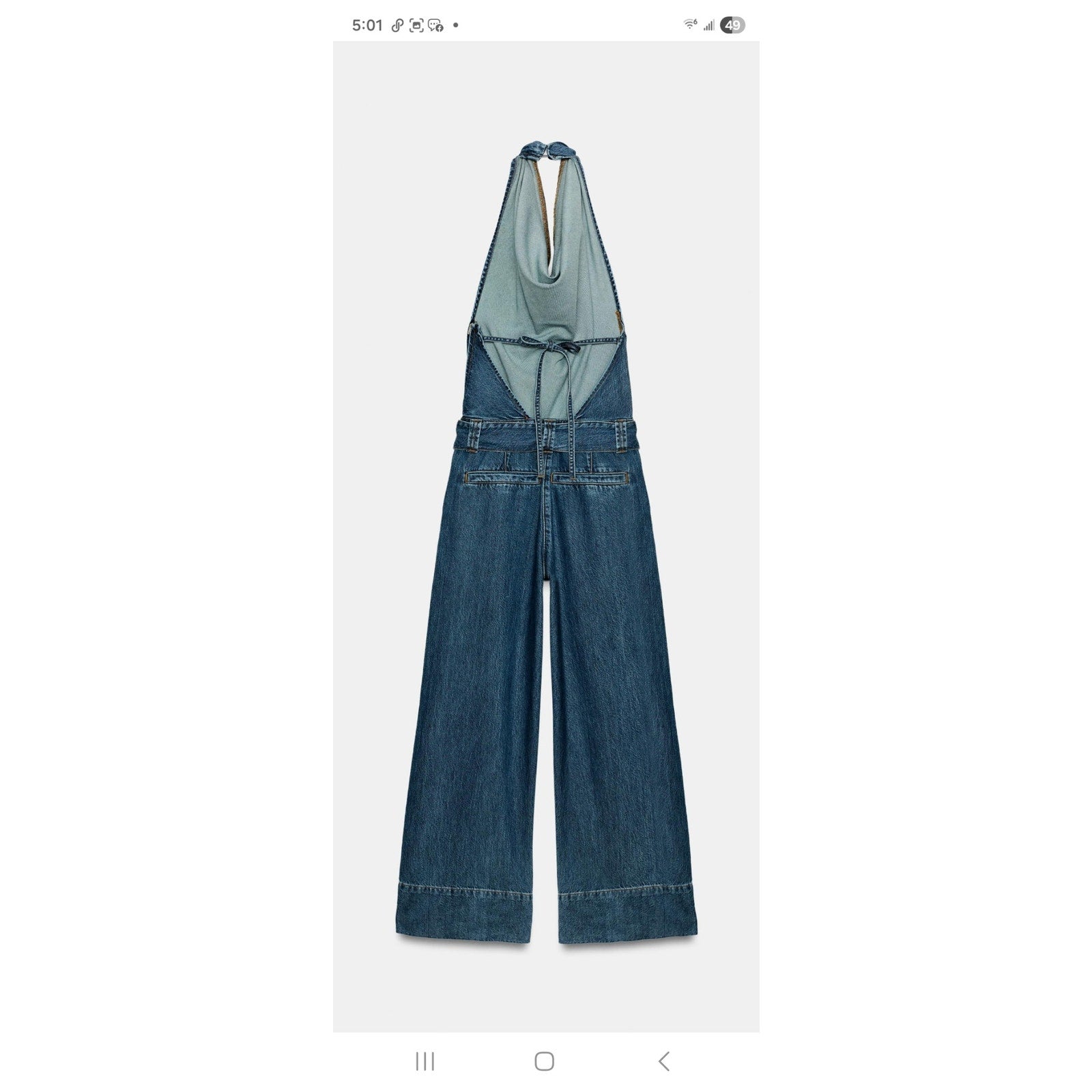 Zara Blue Denim Cowl Halter Wide-Leg Jumpsuit