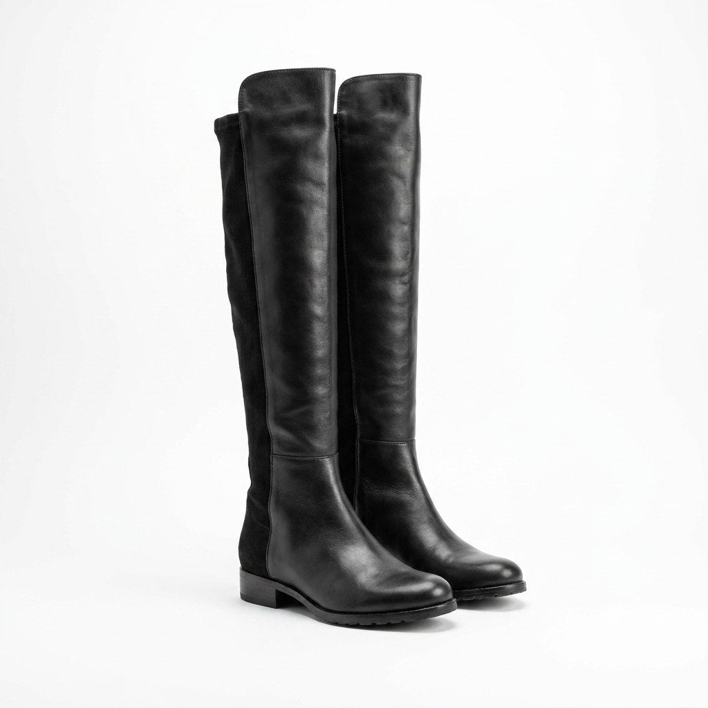 Stuart Weitzman Black Leather & Suede Over-the-Knee/Knee-High Boots - Size 5.5M - Style A409259
