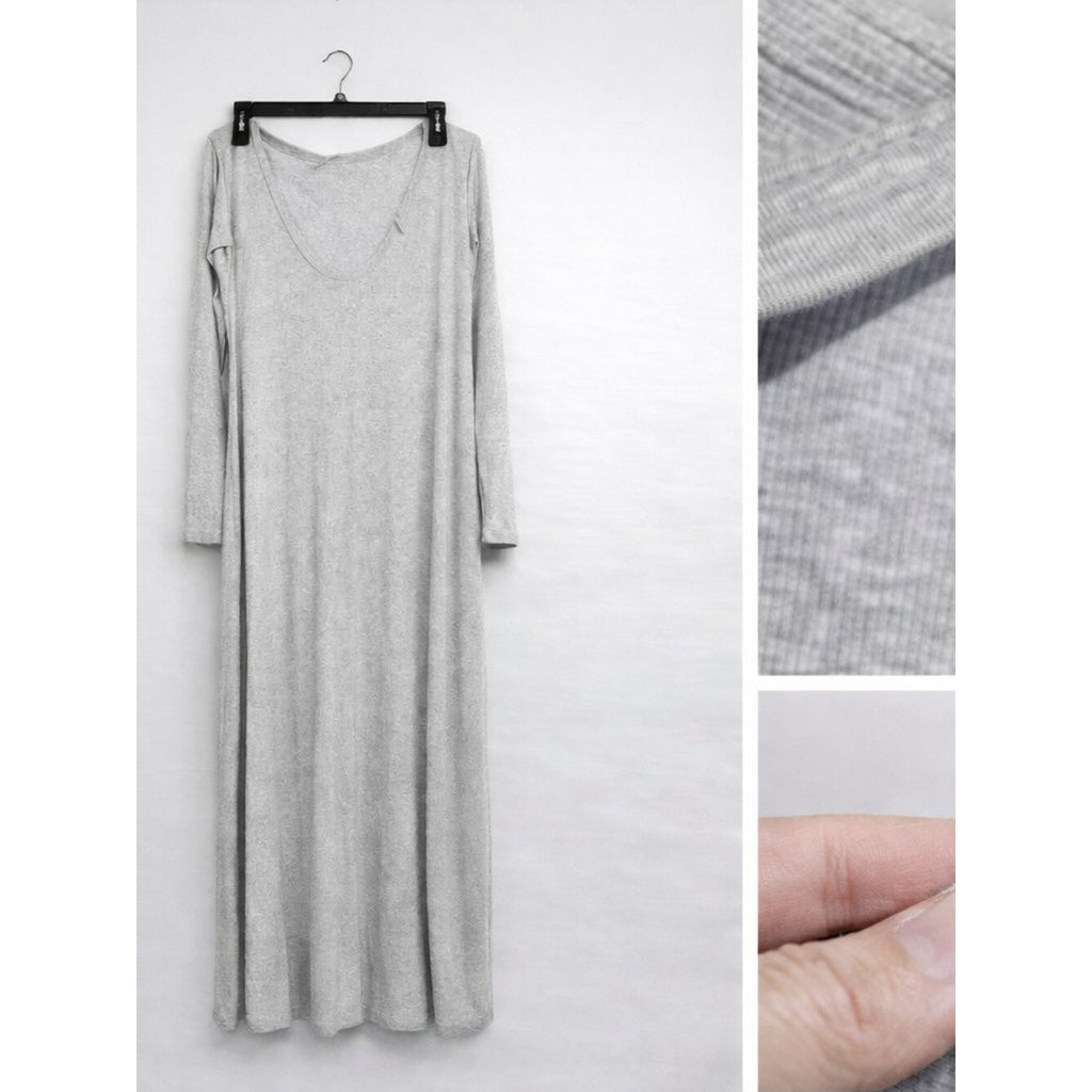 Aerie Gray Long Sleeve Ribbed Knit Maxi Lounge Dress Size Large