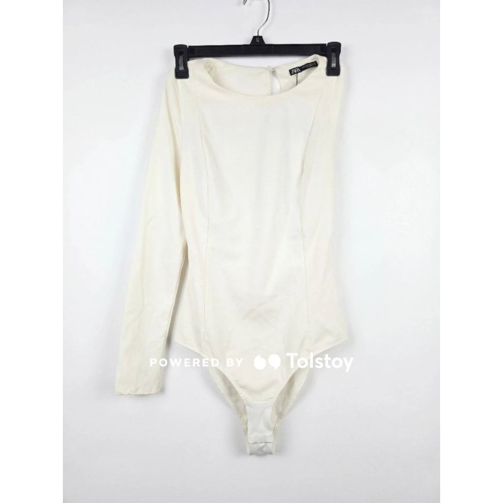 Zara Ivory One-Sleeve Open Back Bodysuit Medium