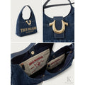 True Religion Frayed Denim Horseshoe Hobo Bag