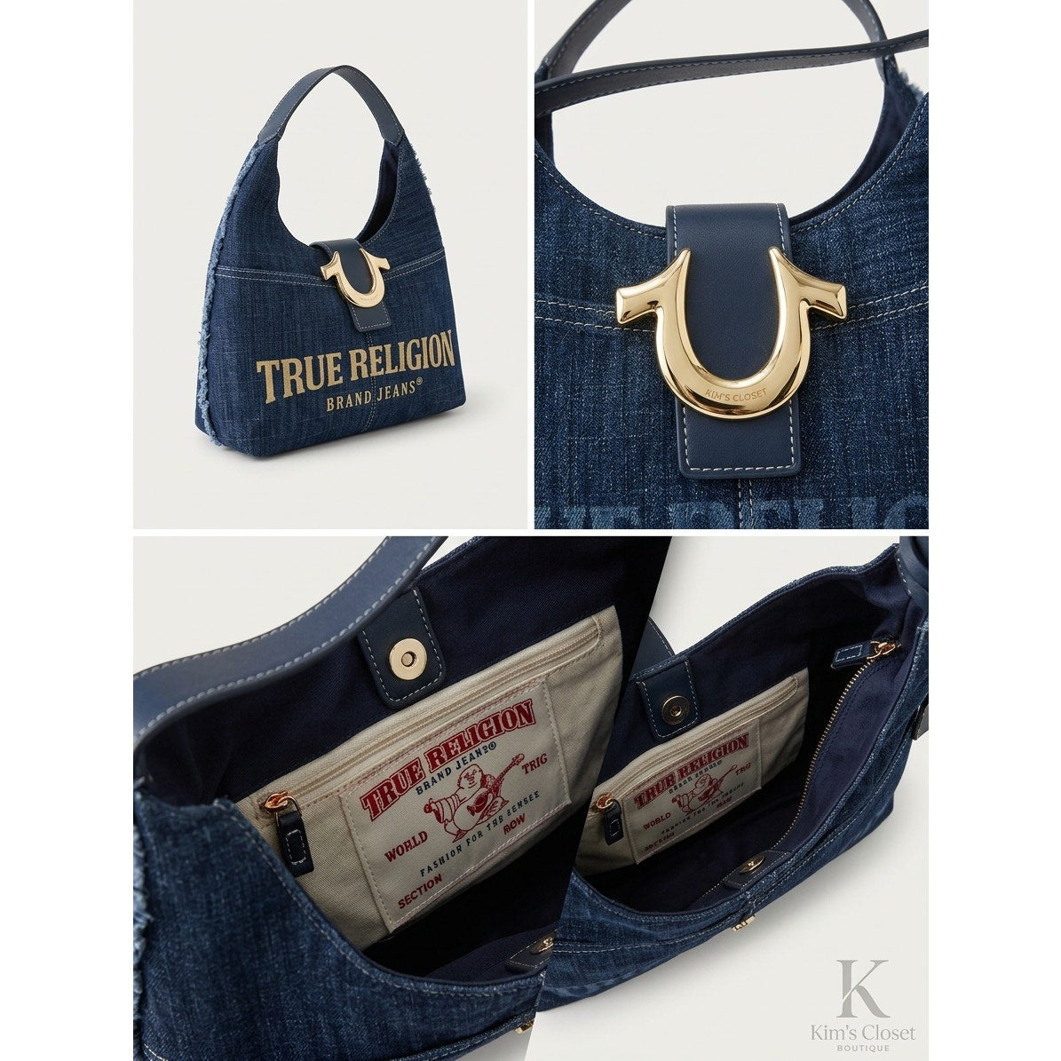 True Religion Frayed Denim Horseshoe Hobo Bag