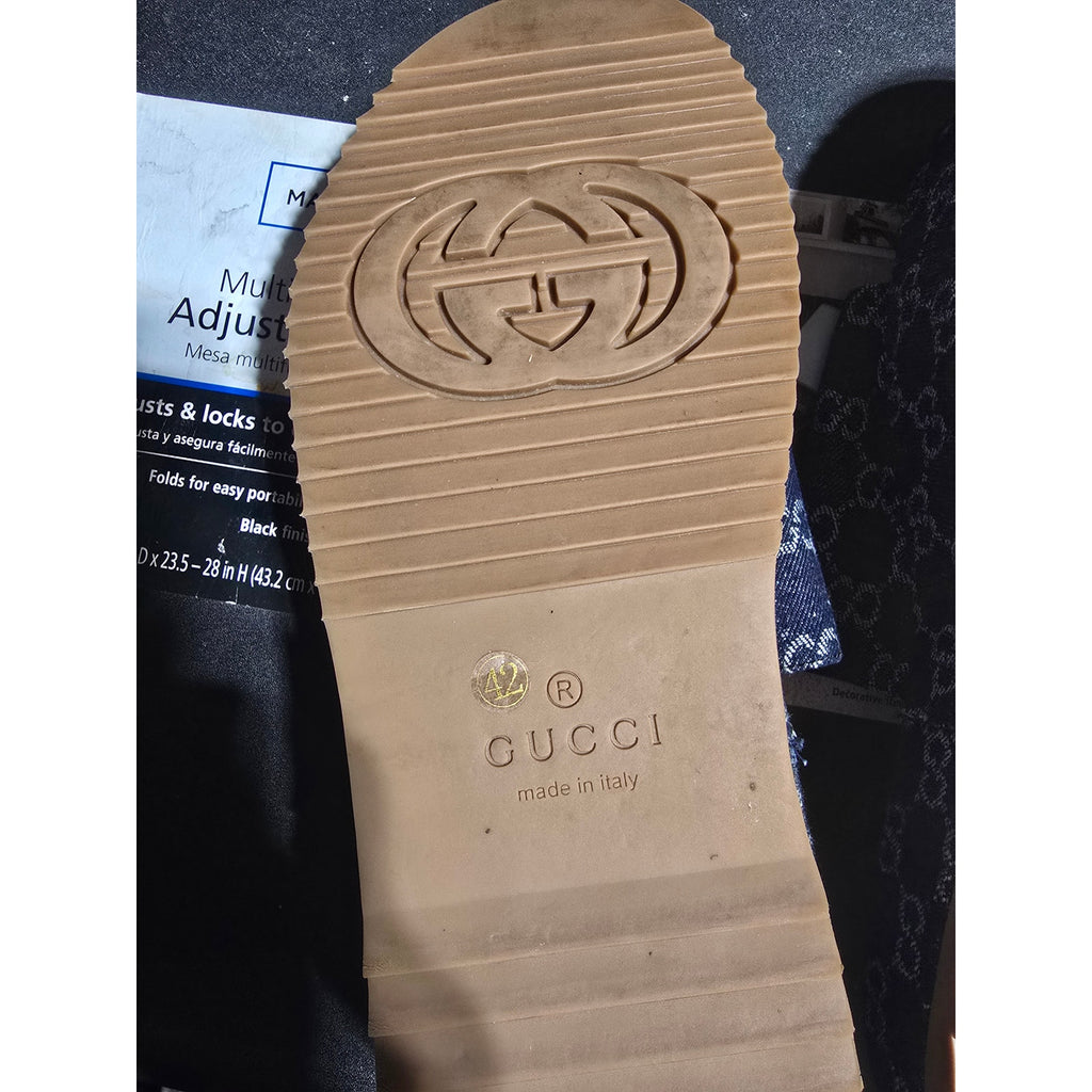GG Denim Platform Slides