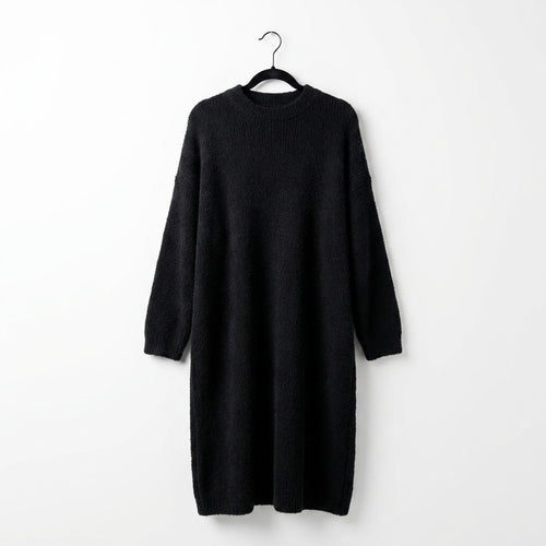 Cozy Onyx Black Bouclé Fuzzy Longline Open Front Cardigan Sweater