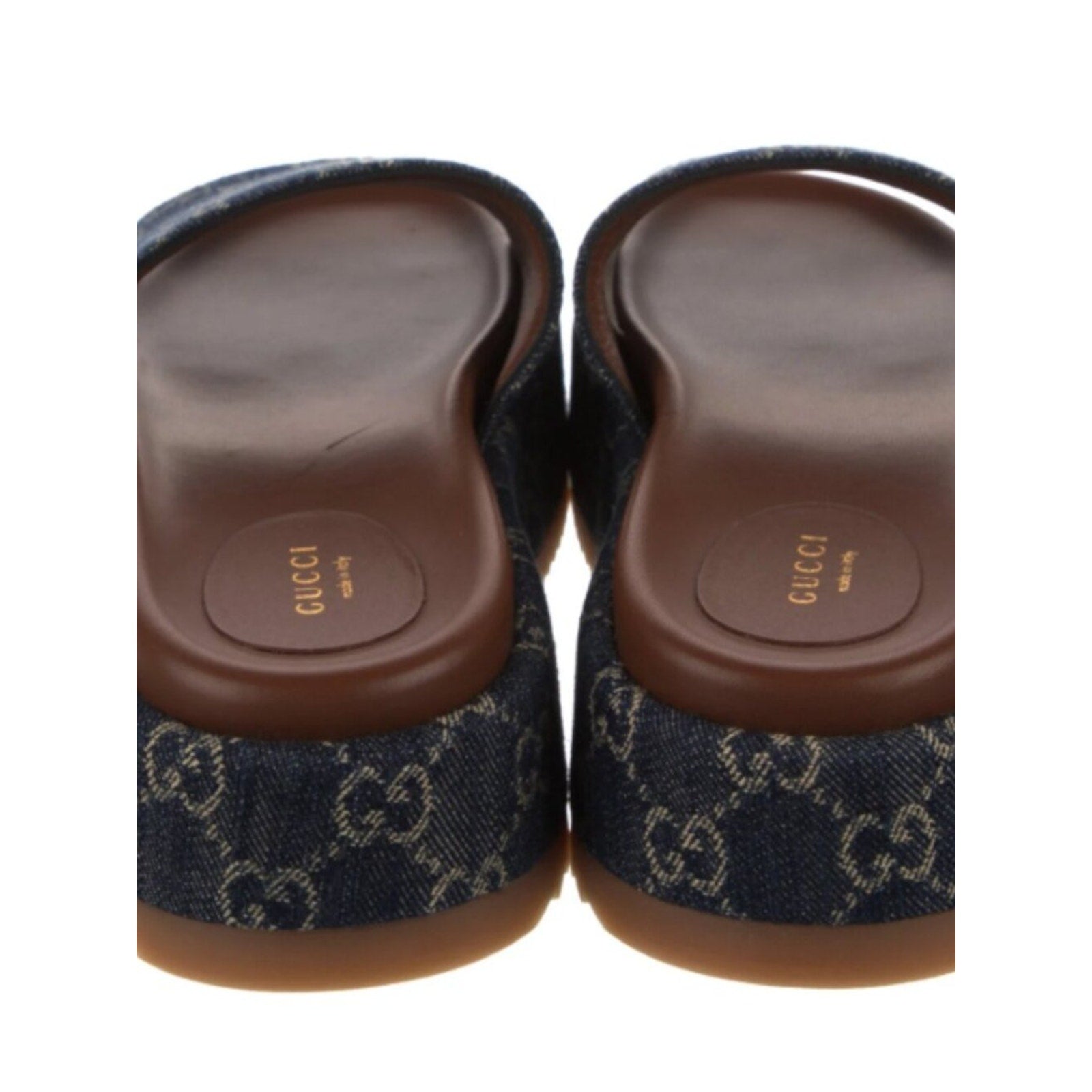 GG Denim Platform Slides