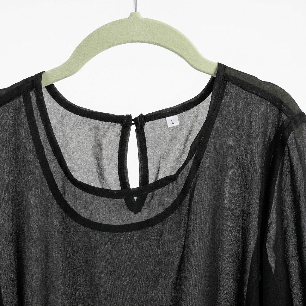 Scacto Black Sheer Long Sleeve Midi Cover-Up Duster