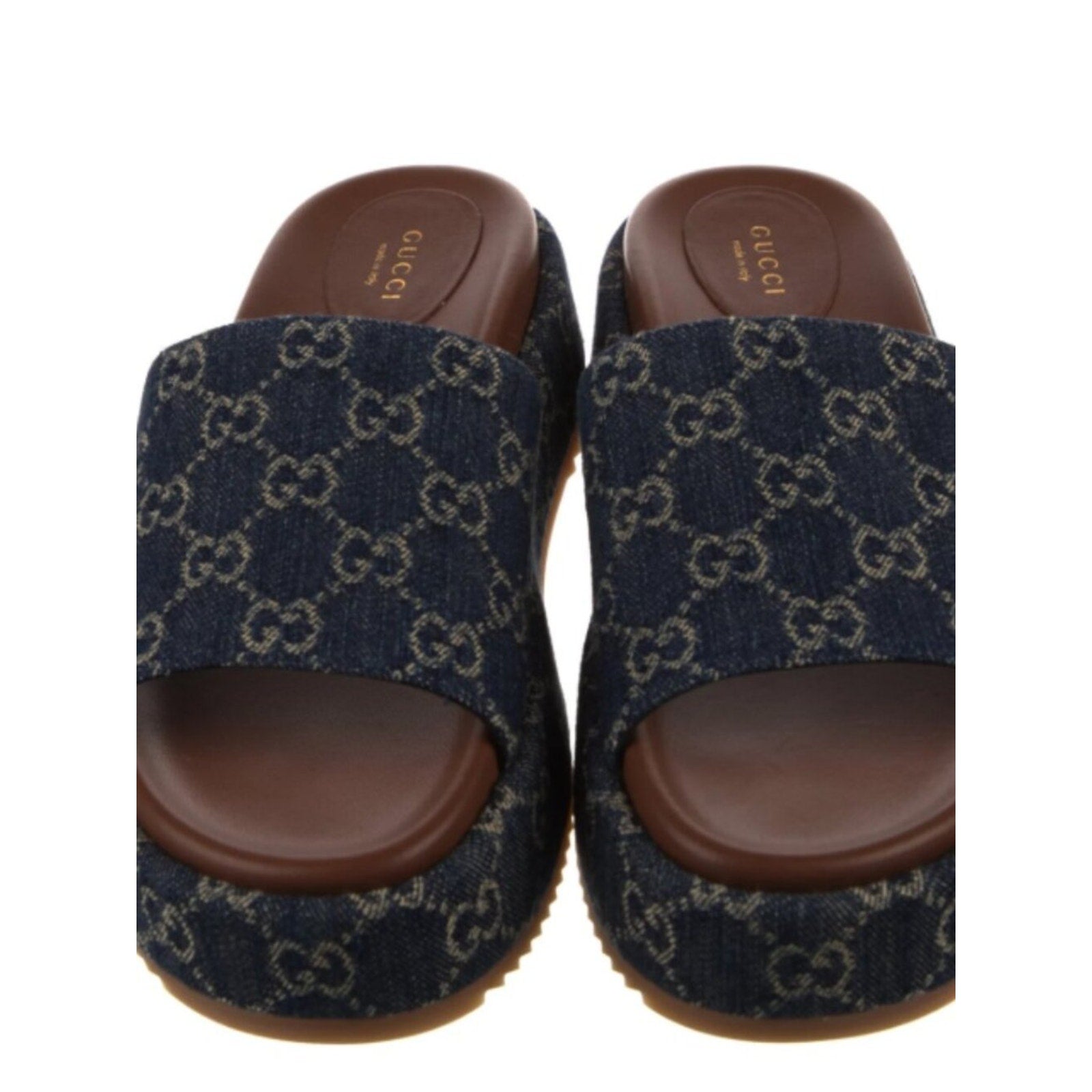 GG Denim Platform Slides