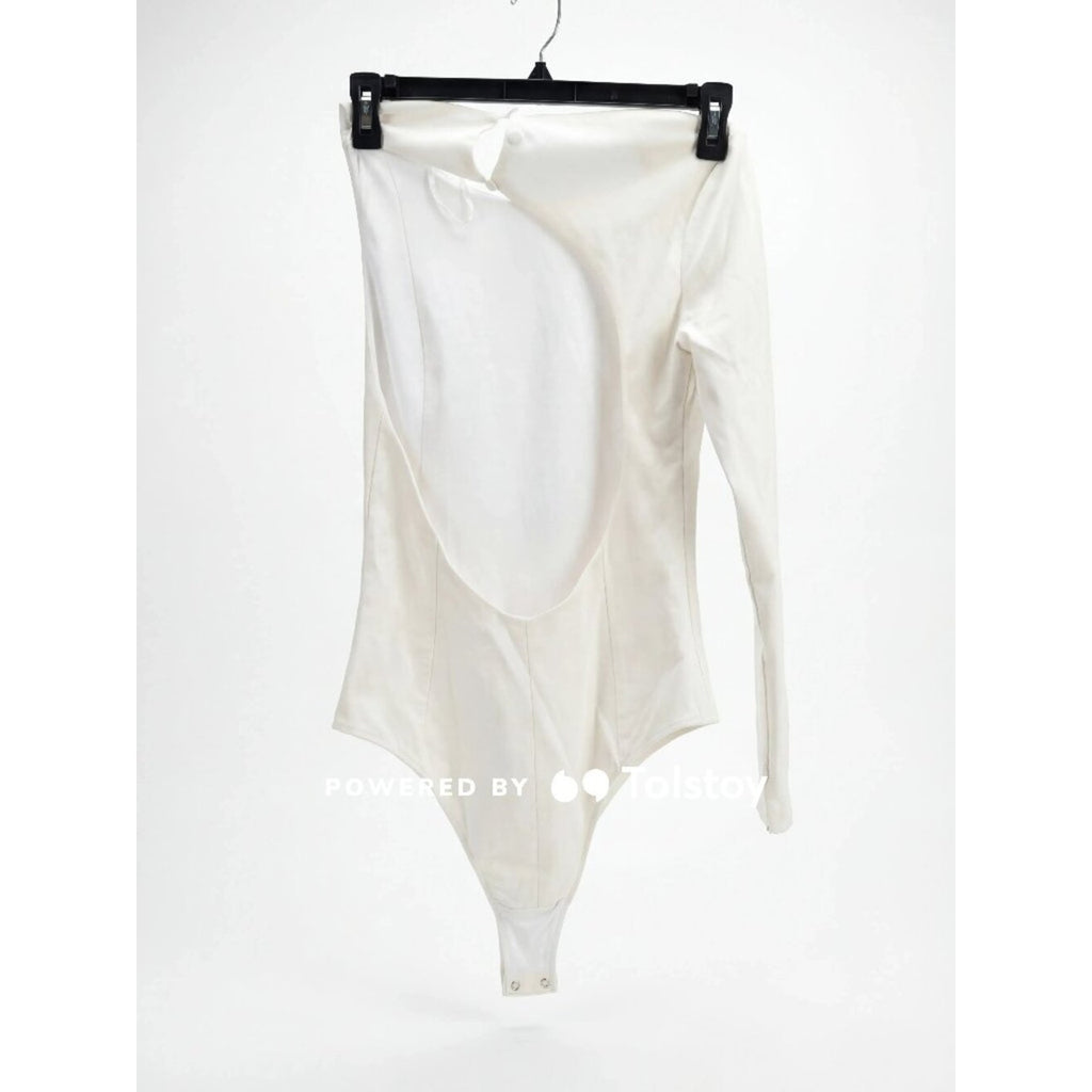 Zara Ivory One-Sleeve Open Back Bodysuit Medium