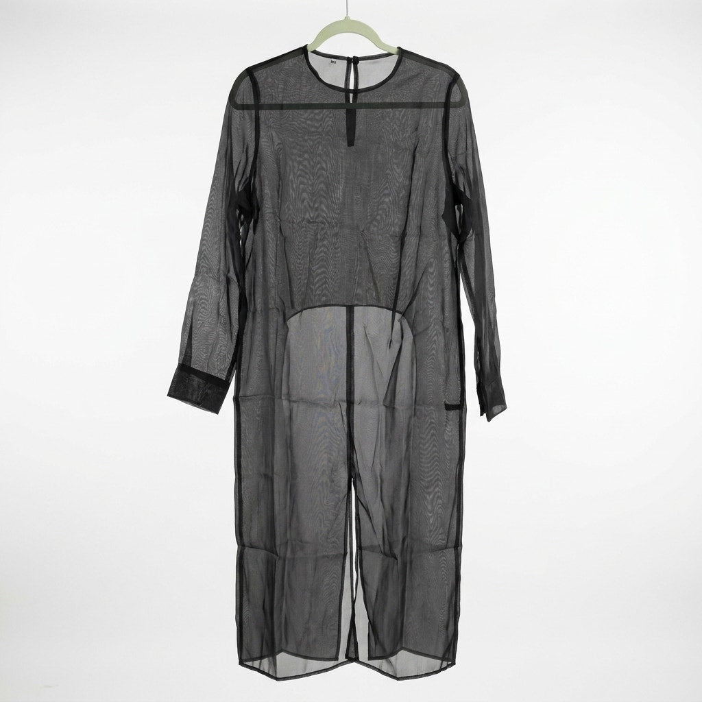 Scacto Black Sheer Long Sleeve Midi Cover-Up Duster