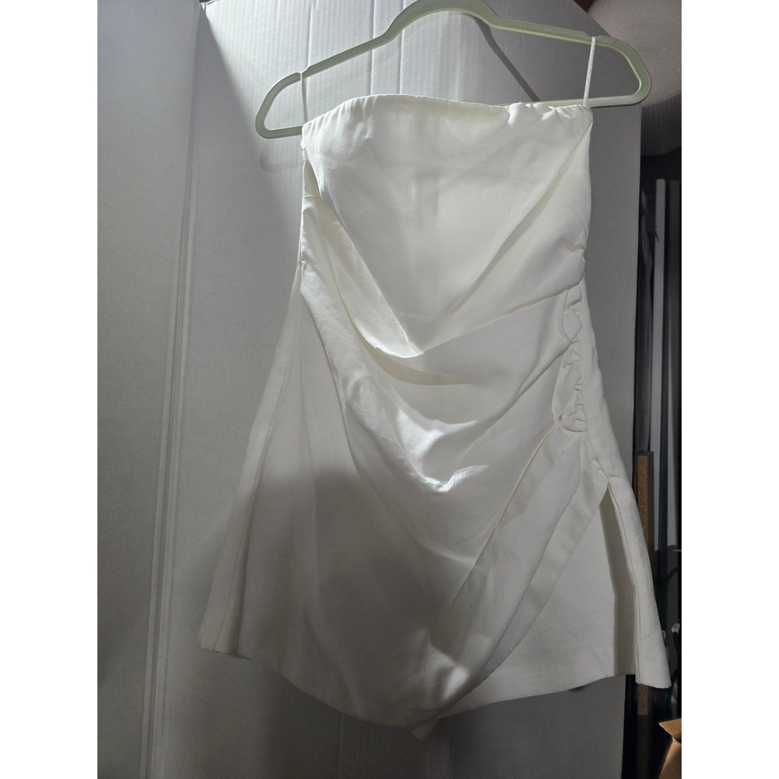 Zara White Strapless Draped Ruched Mini Dress Size Large NWOT