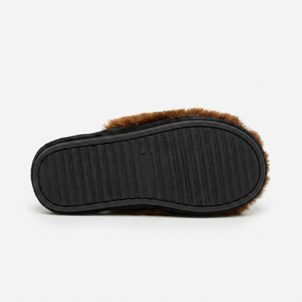 Steve Madden Black & Brown Faux Fur Slide Slippers - NIB - Size 8