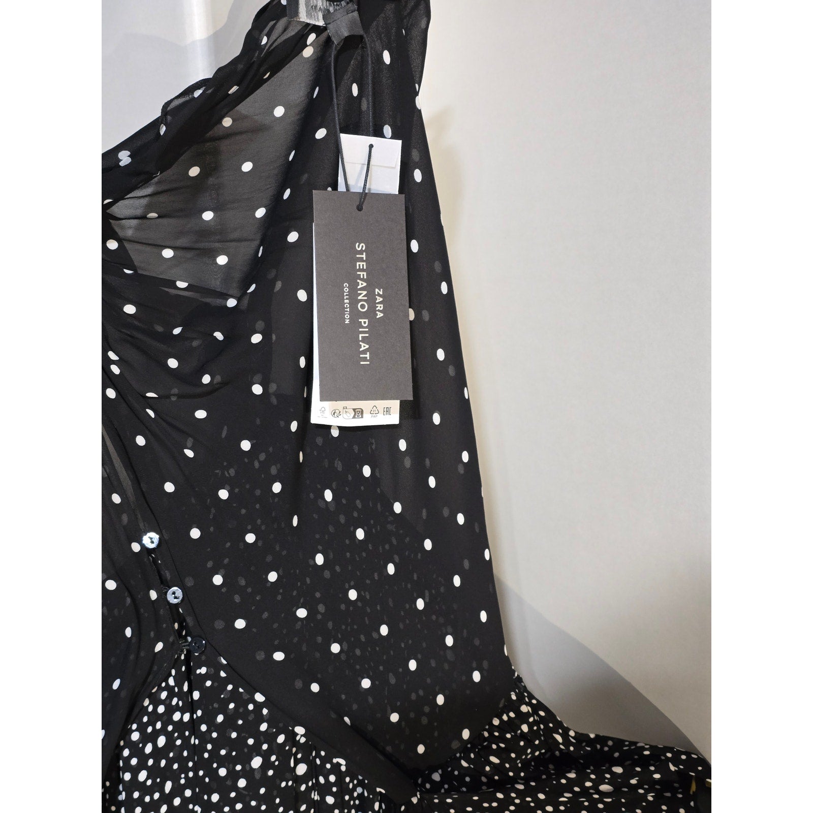 Zara x Stefano Pilati NWT Black White Polka Dot Sheer Halter Maxi Dress L