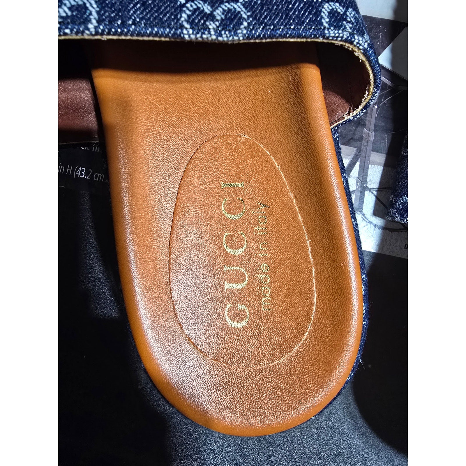 GG Denim Platform Slides