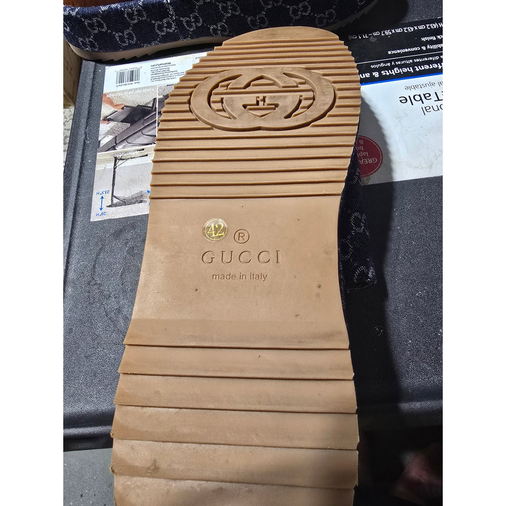 GG Denim Platform Slides