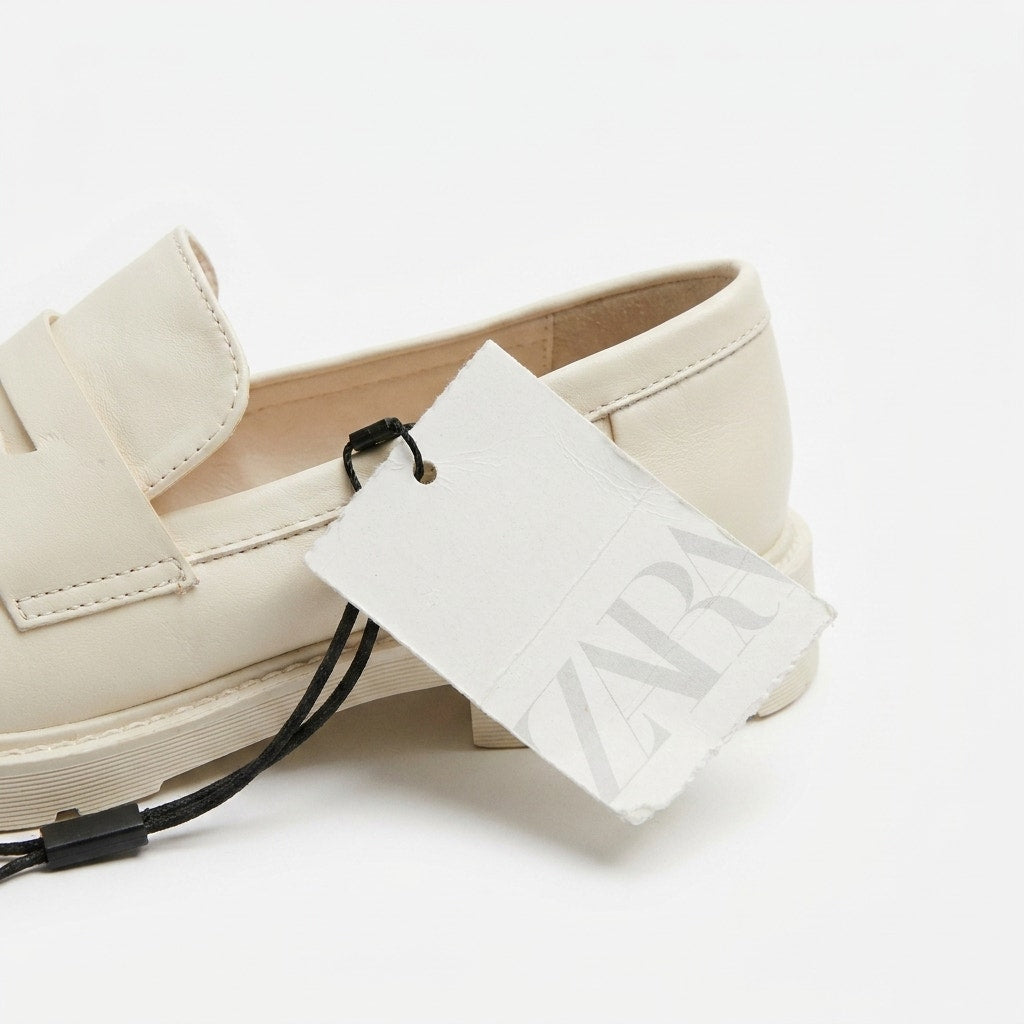 Zara Off-White Chunky Lug Sole Leather Penny Loafers - NWT - Size EU 41 / US 10