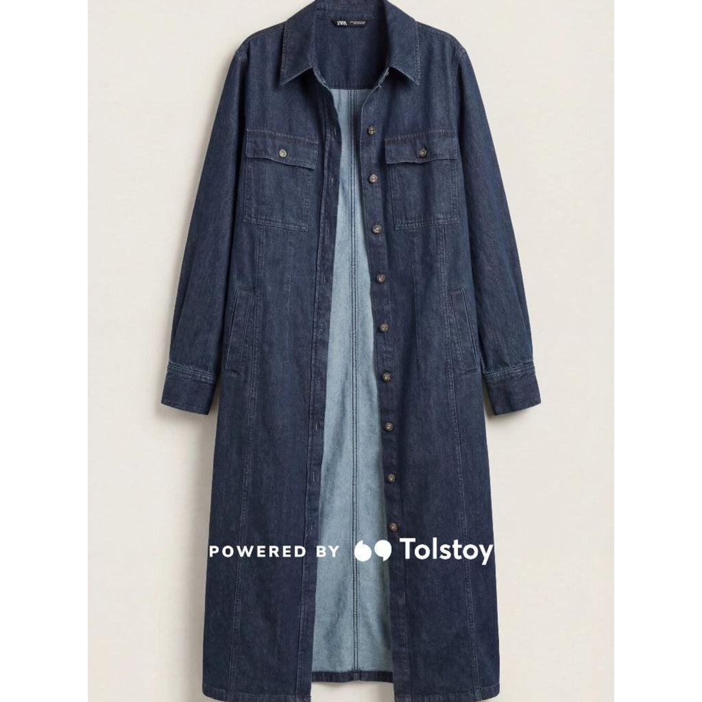 Zara Denim Button Front Long Sleeve Midi/Maxi Shirt Dress L