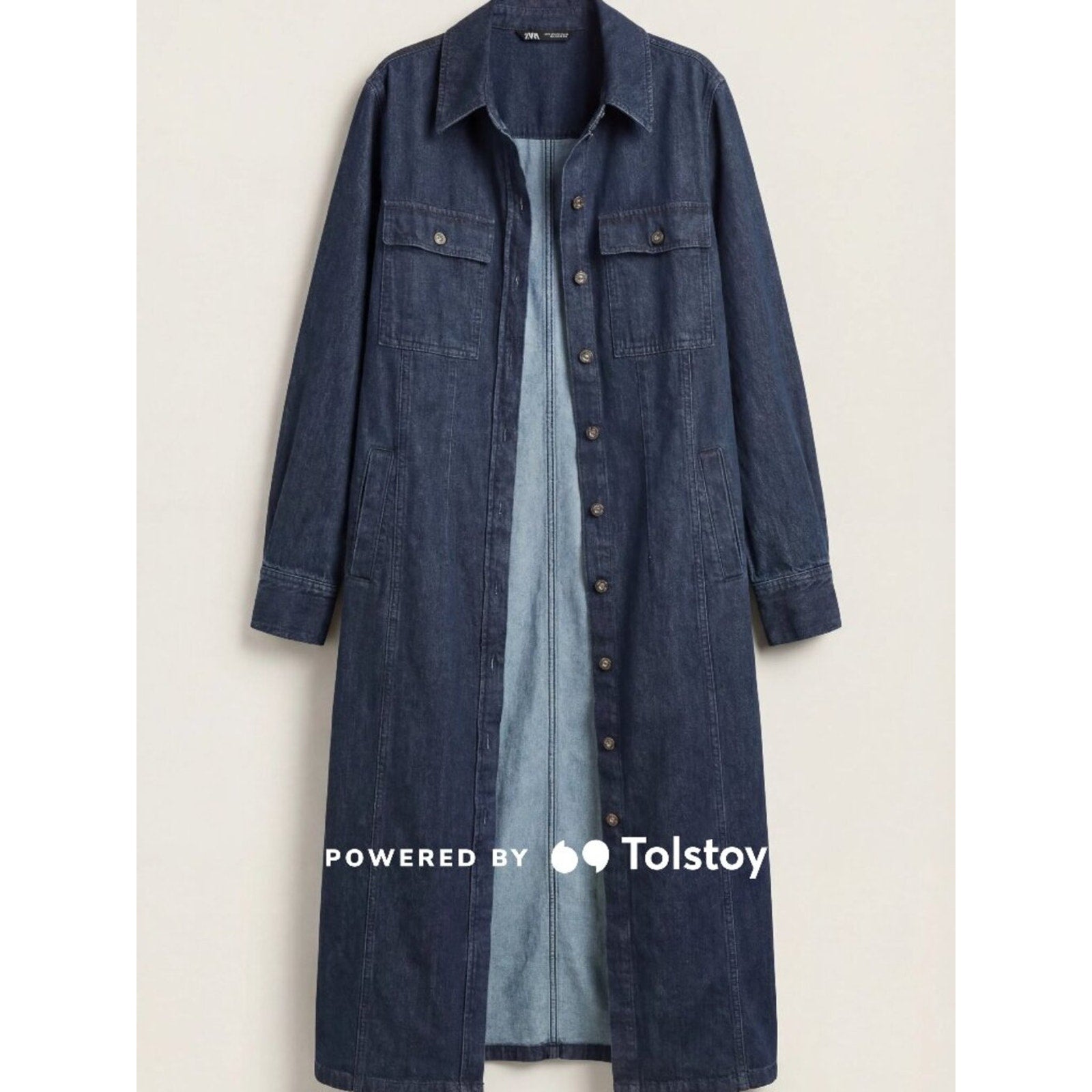 Zara Denim Button Front Long Sleeve Midi/Maxi Shirt Dress L