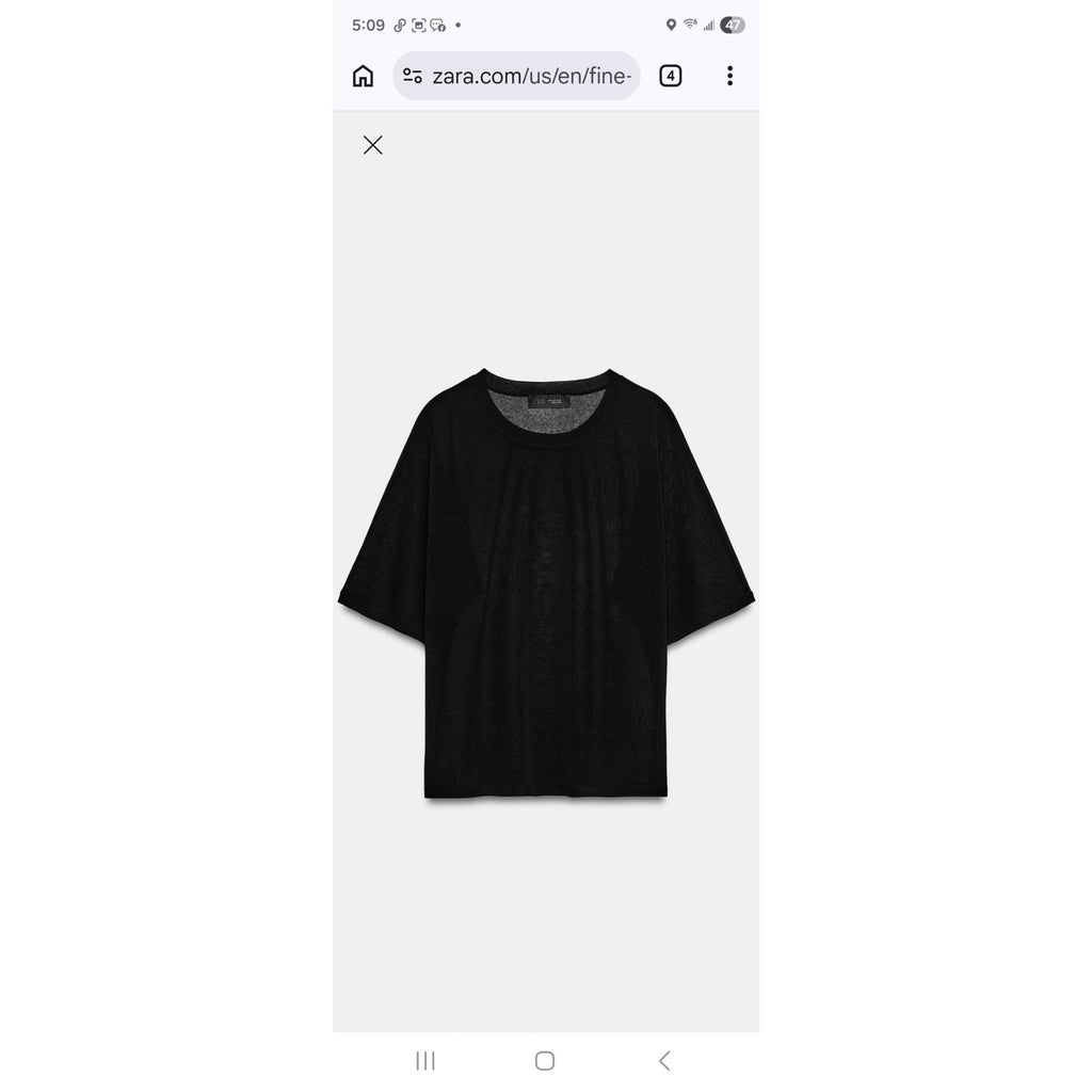Zara Black Fine-Knit Oversized Mesh T-Shirt