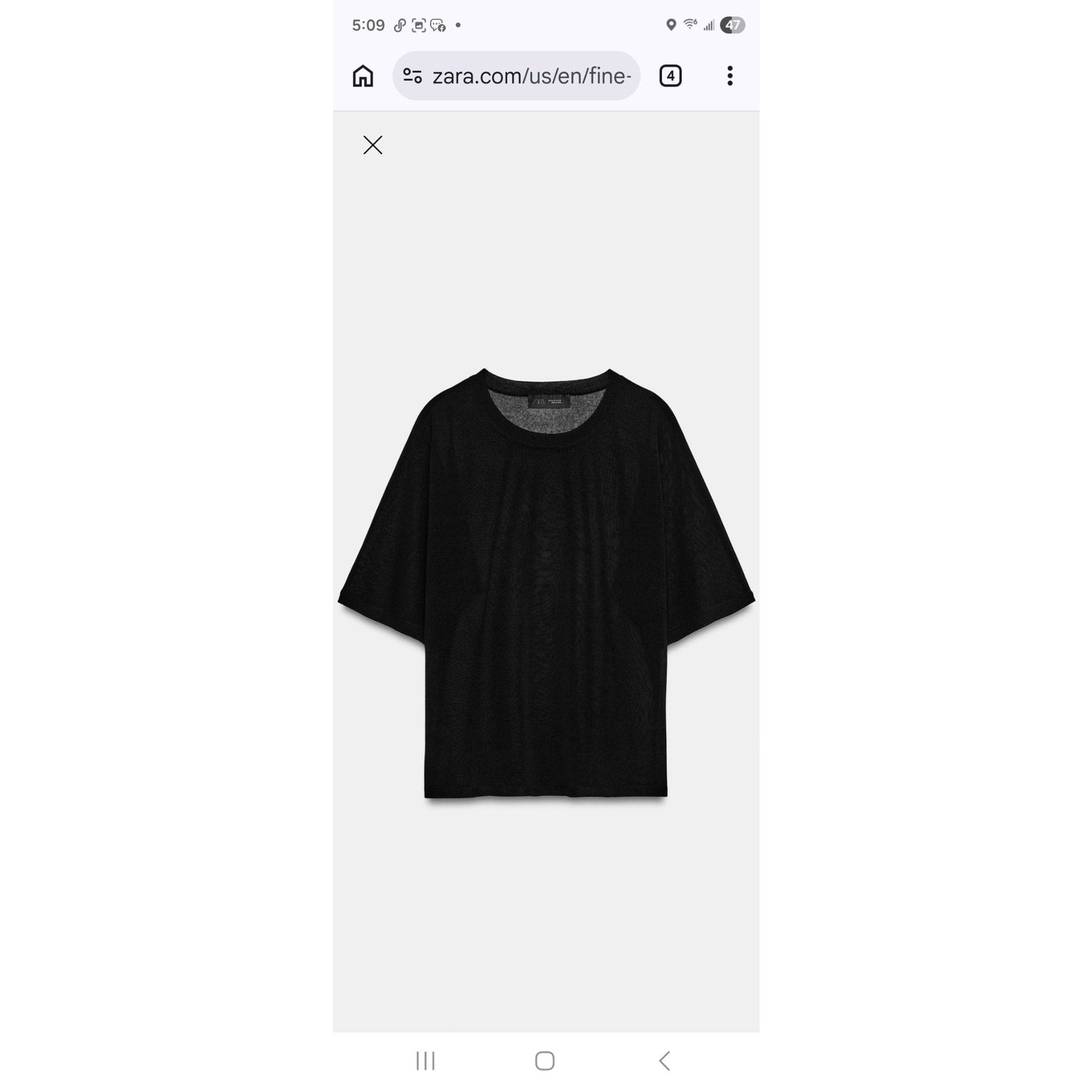 Zara Black Fine-Knit Oversized Mesh T-Shirt