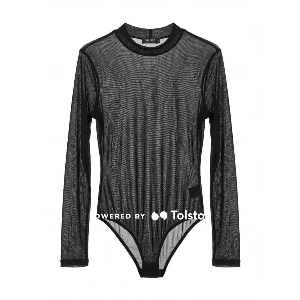 AKIRA Black Sheer Mesh Long Sleeve Mock Neck Top/Bodysuit 2XL