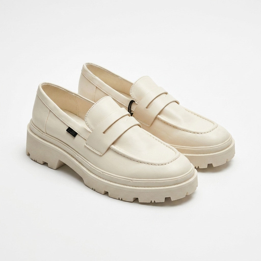 Zara Off-White Chunky Lug Sole Leather Penny Loafers - NWT - Size EU 41 / US 10
