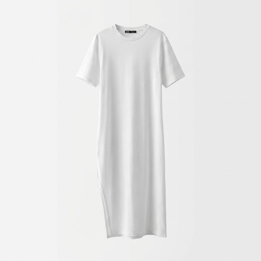 The AKIRA Label White Ruched Side Drawstring T-Shirt Midi Dress Size M