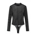 AKIRA Black Sheer Mesh Long Sleeve Mock Neck Top/Bodysuit 2XL