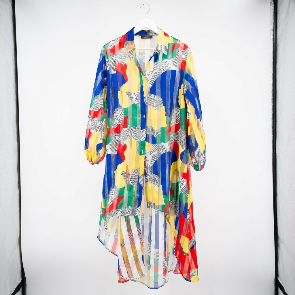The AKIRA Label Reign High Low Peplum Button Down Blouse Multi