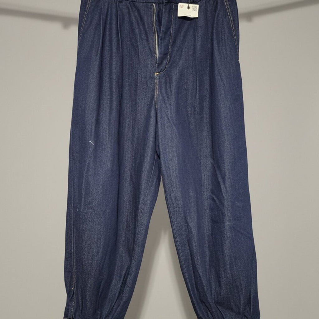 ZARA High Rise Tapered Denim Jogger Pants Dark Wash Pleated Ankle Cuff