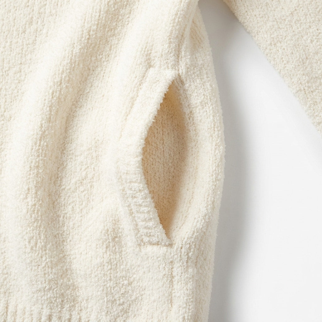 Cozy Off-White Bouclé Fuzzy Longline Open Front Cardigan Sweater
