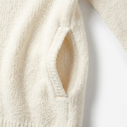 Cozy Off-White Bouclé Fuzzy Longline Open Front Cardigan Sweater