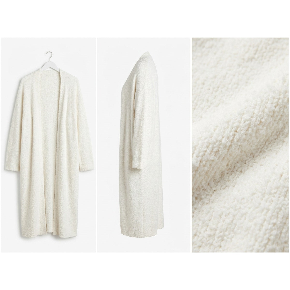Cozy Off-White Bouclé Fuzzy Longline Open Front Cardigan Sweater