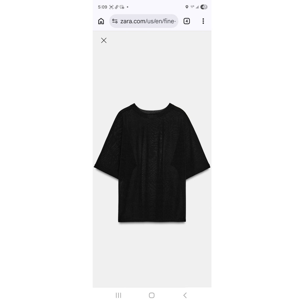 Zara Black Fine-Knit Oversized Mesh T-Shirt