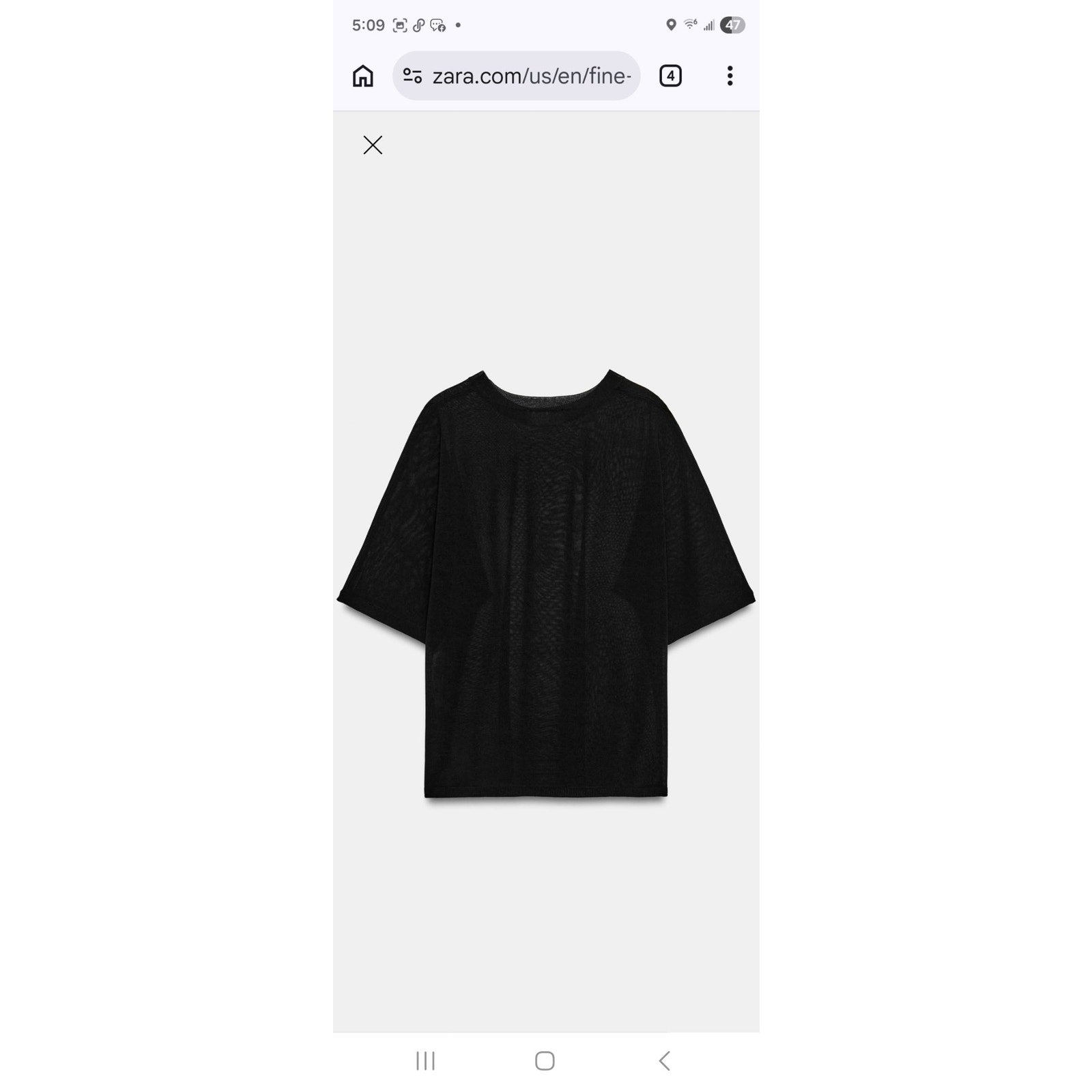 Zara Black Fine-Knit Oversized Mesh T-Shirt