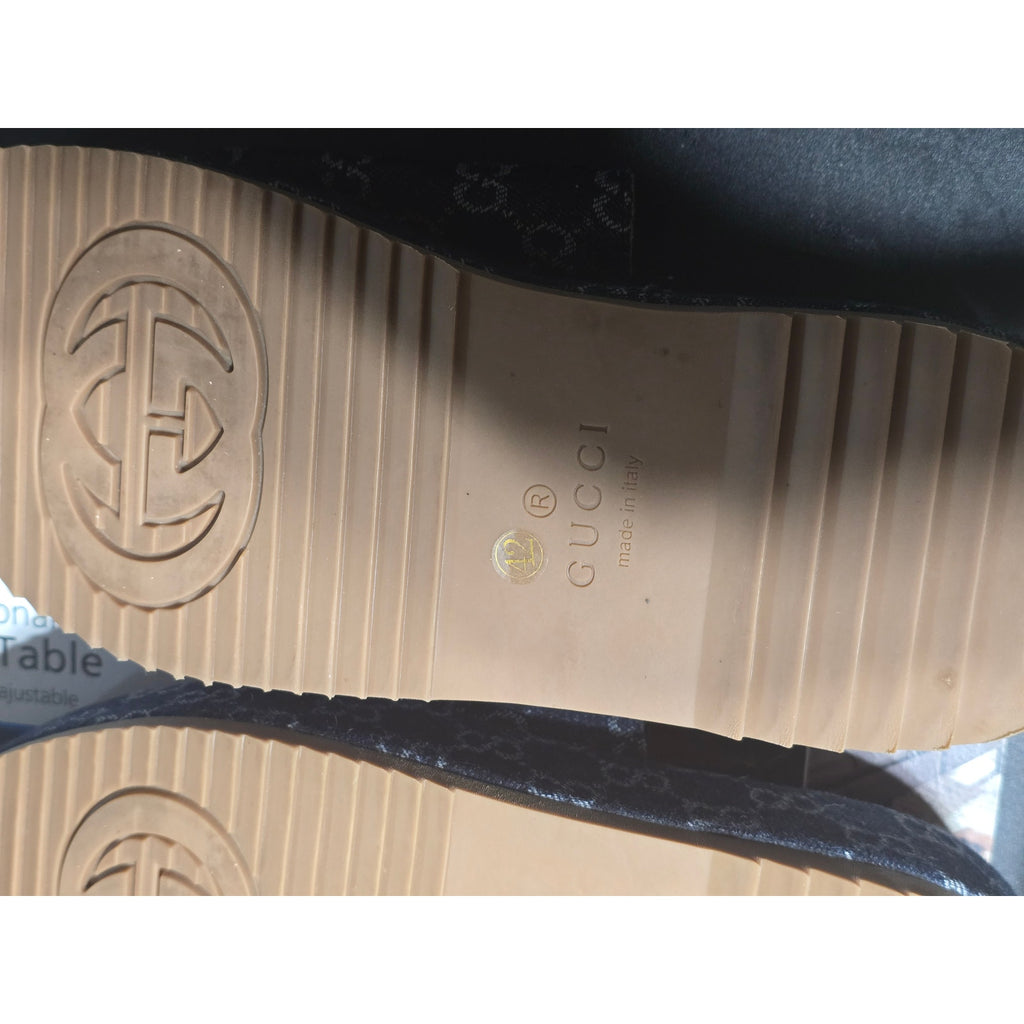 GG Denim Platform Slides