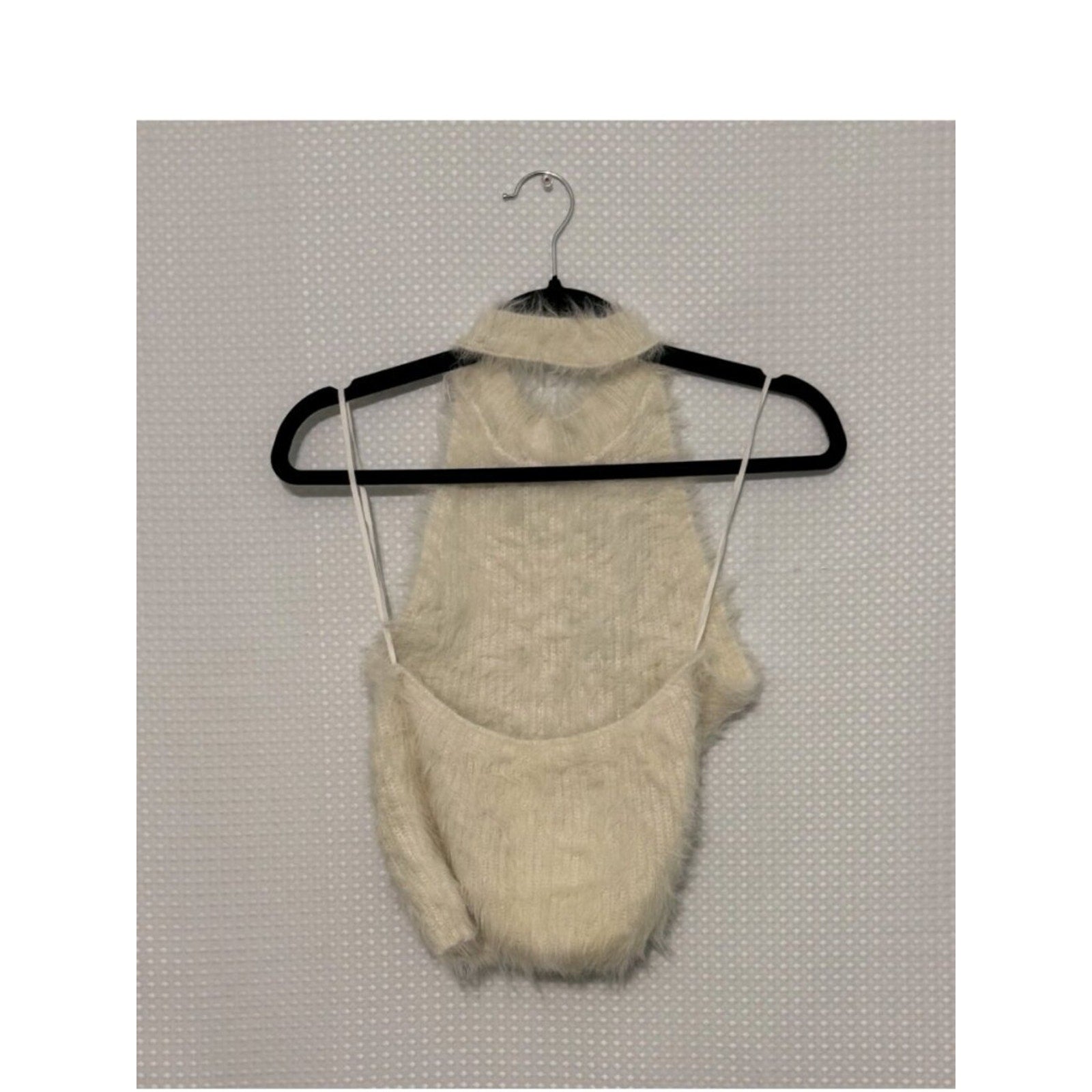 Zara White Fuzzy Halter Sweater Top Pullover Medium