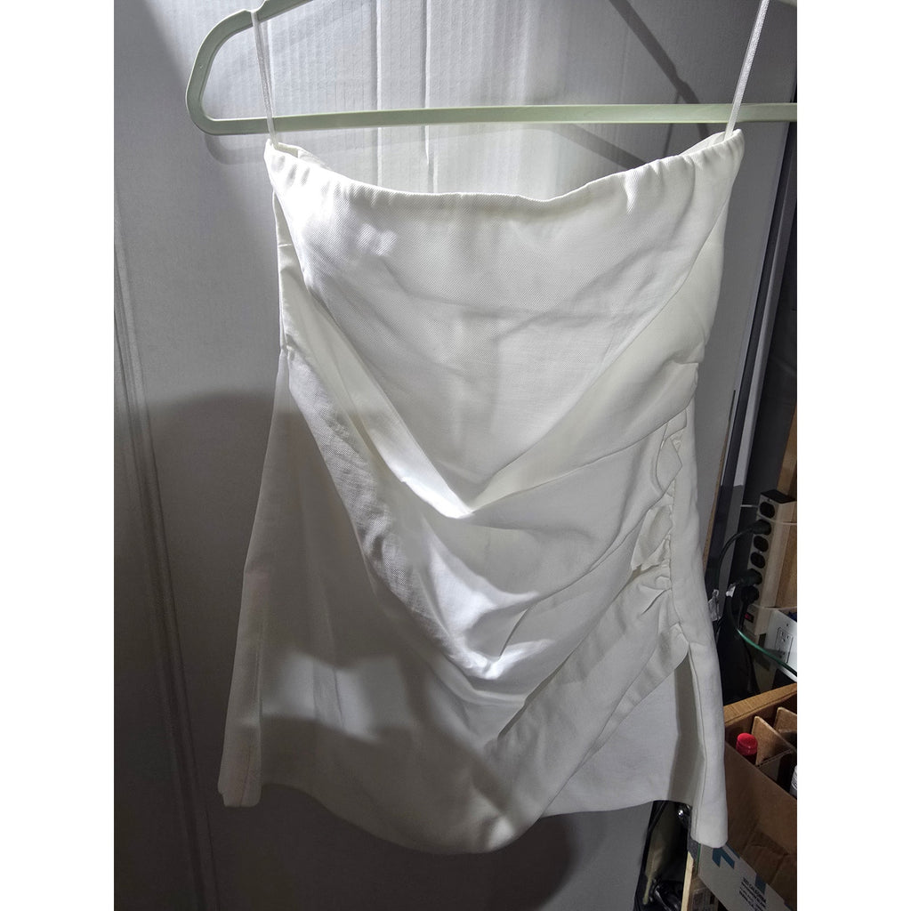 Zara White Strapless Draped Ruched Mini Dress Size Large NWOT