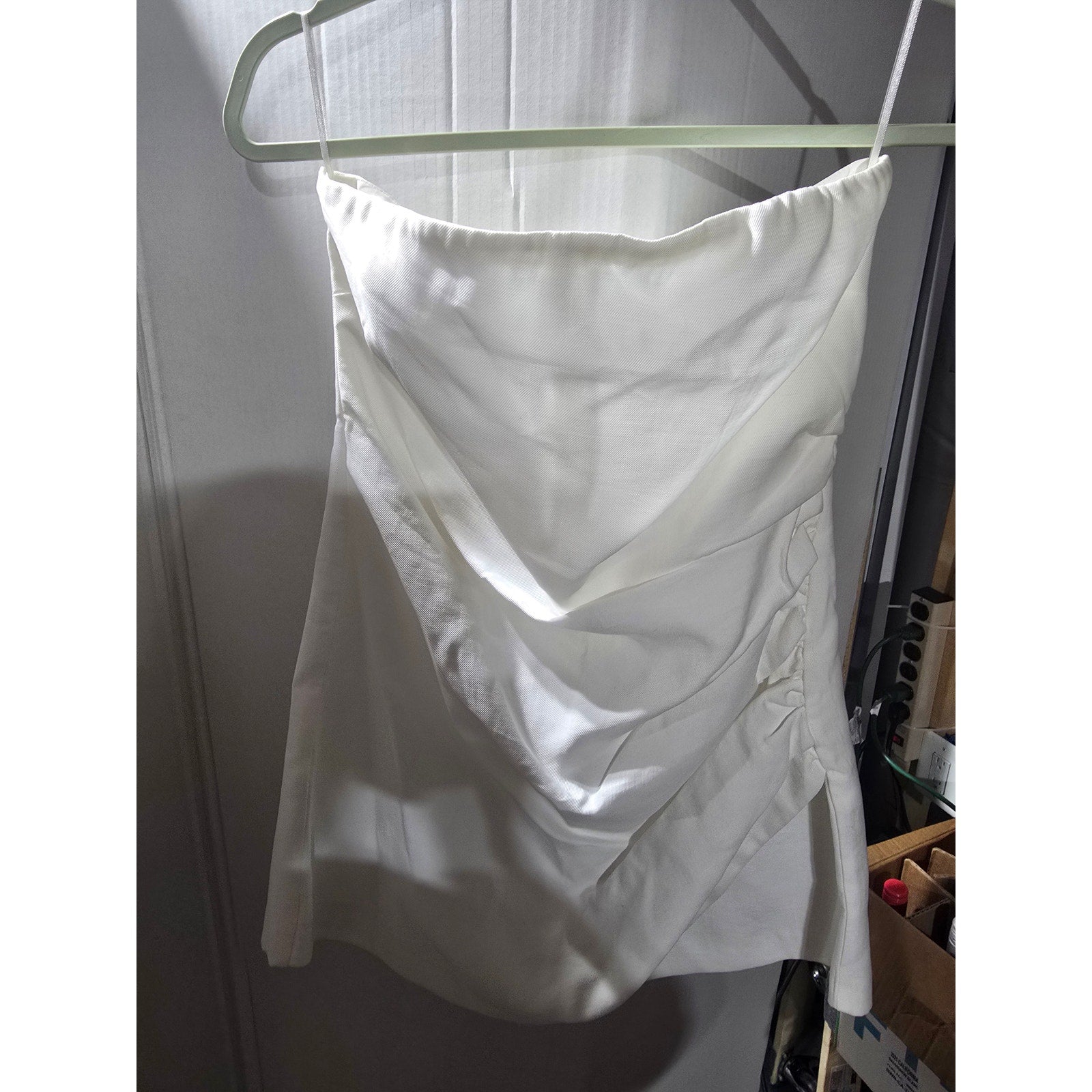 Zara White Strapless Draped Ruched Mini Dress Size Large NWOT