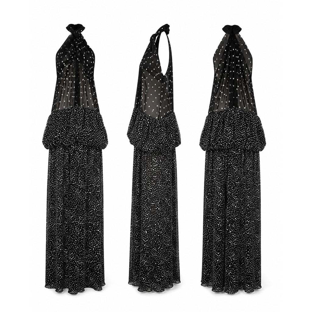 Zara x Stefano Pilati NWT Black White Polka Dot Sheer Halter Maxi Dress L