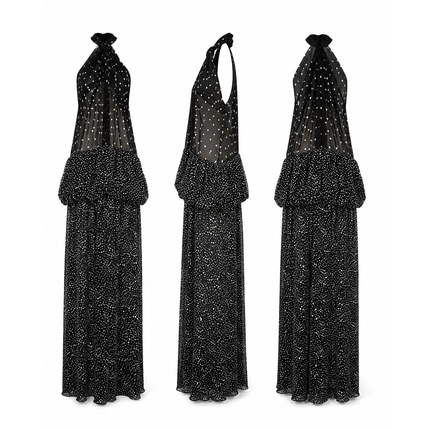 Zara x Stefano Pilati NWT Black White Polka Dot Sheer Halter Maxi Dress L