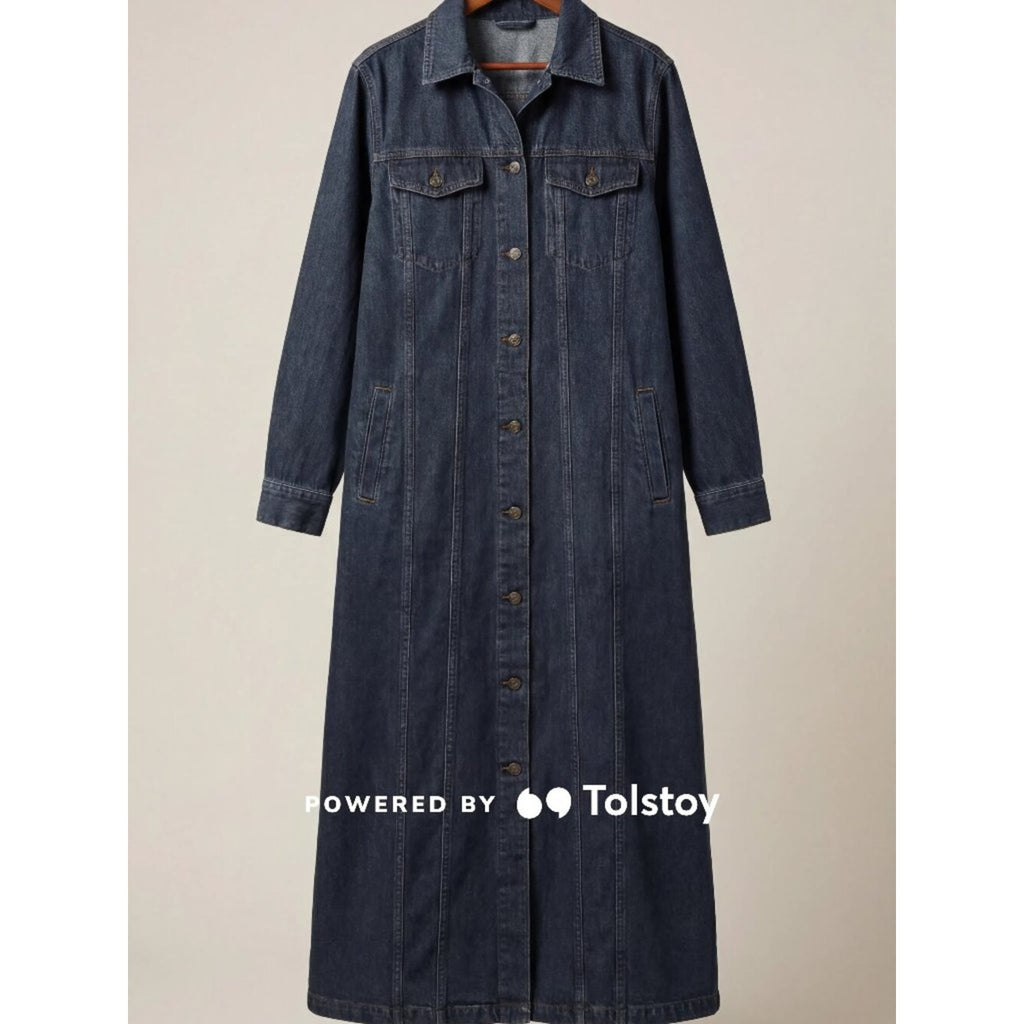 Zara Denim Button Front Long Sleeve Midi/Maxi Shirt Dress L