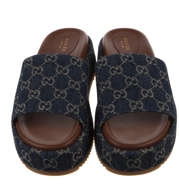 Gucci Angelina GG Denim Platform Slide Sandals Size 10 NWT