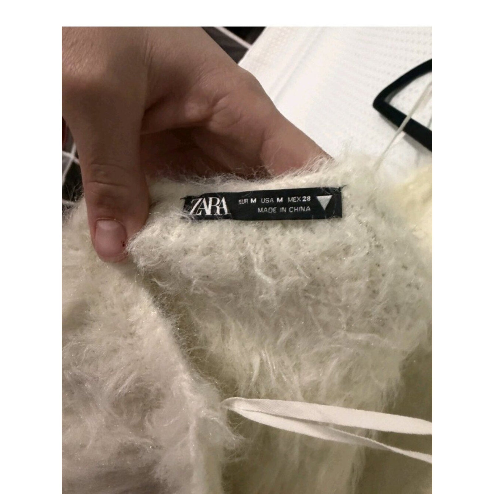Zara White Fuzzy Halter Sweater Top Pullover Medium
