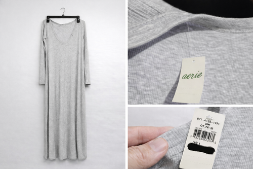 Aerie Gray Long Sleeve Ribbed Knit Maxi Lounge Dress Size Large