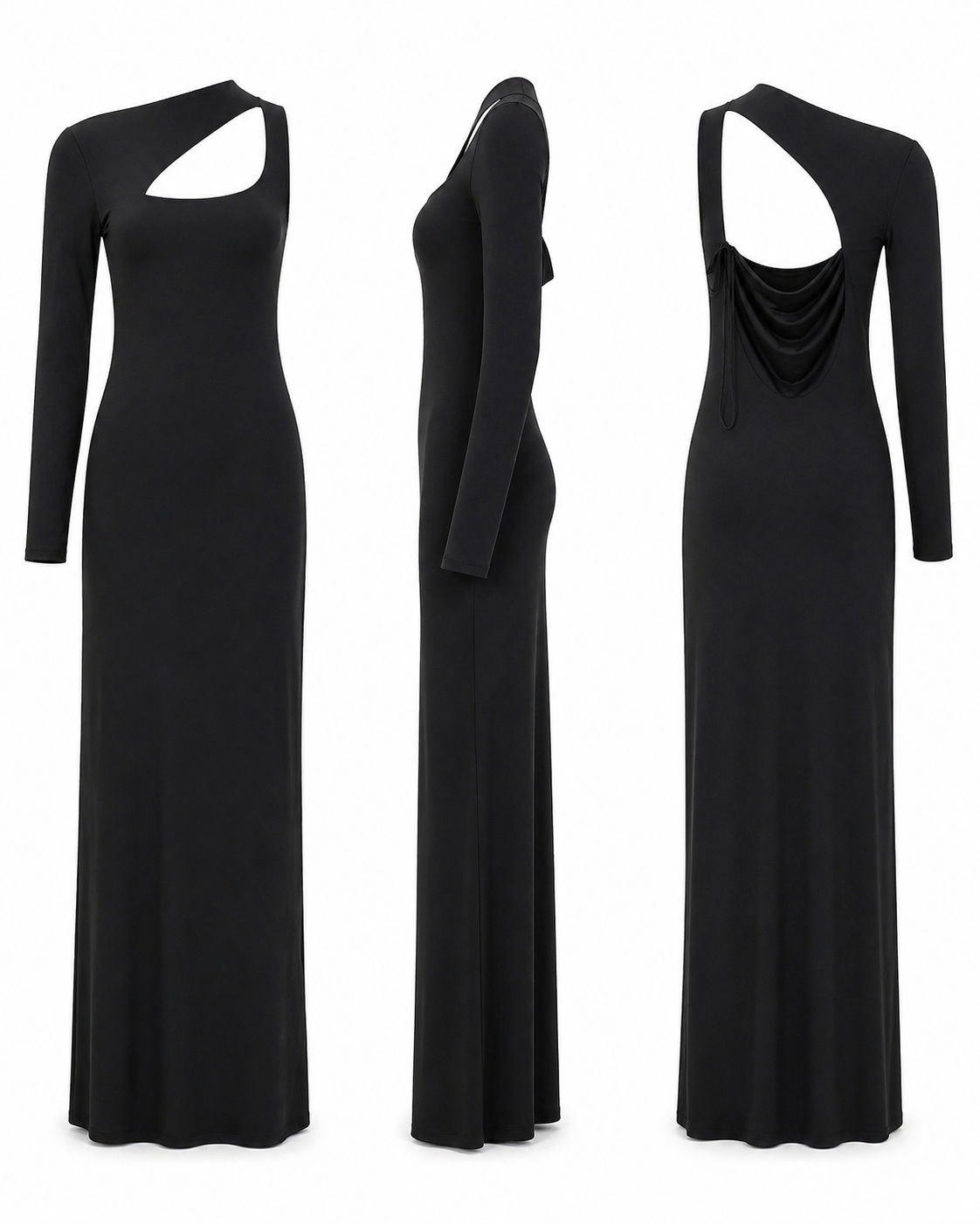 Zara Black One-Sleeve Asymmetrical Cutout Maxi Dress Size Medium