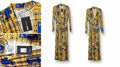 Fashion Nova Royal Blue & Gold Baroque Print Long Sleeve Maxi Dress - Size XL